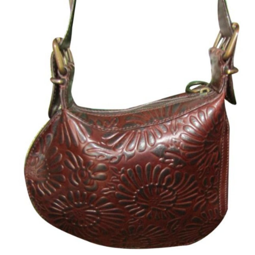 Fendi Vintage Floral Embossed Oyster Brown Leather